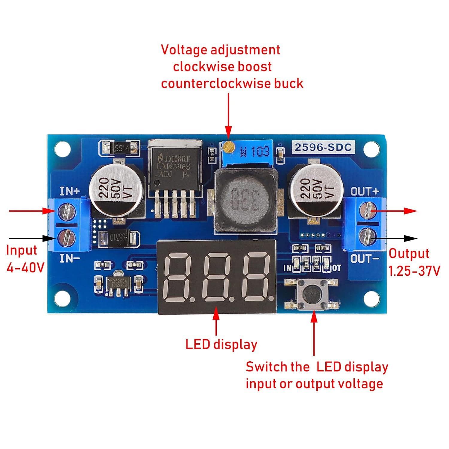 LM2596 Adjustable Buck Converter with Digital Voltmeter